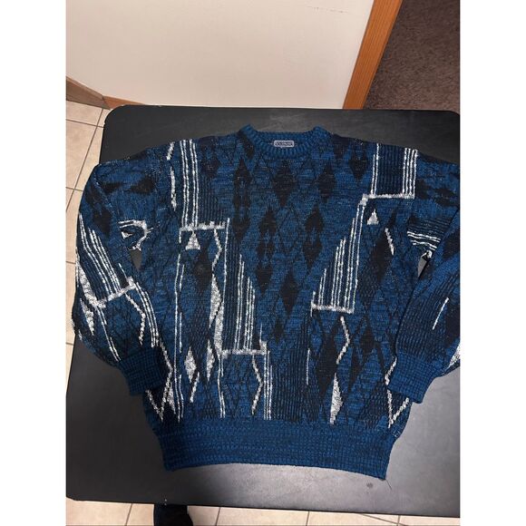 VTG Boulevard For Tall Man by Block Sweater 2XLT Abstract Geometric Knit Retro 9 - Picture 4 of 10